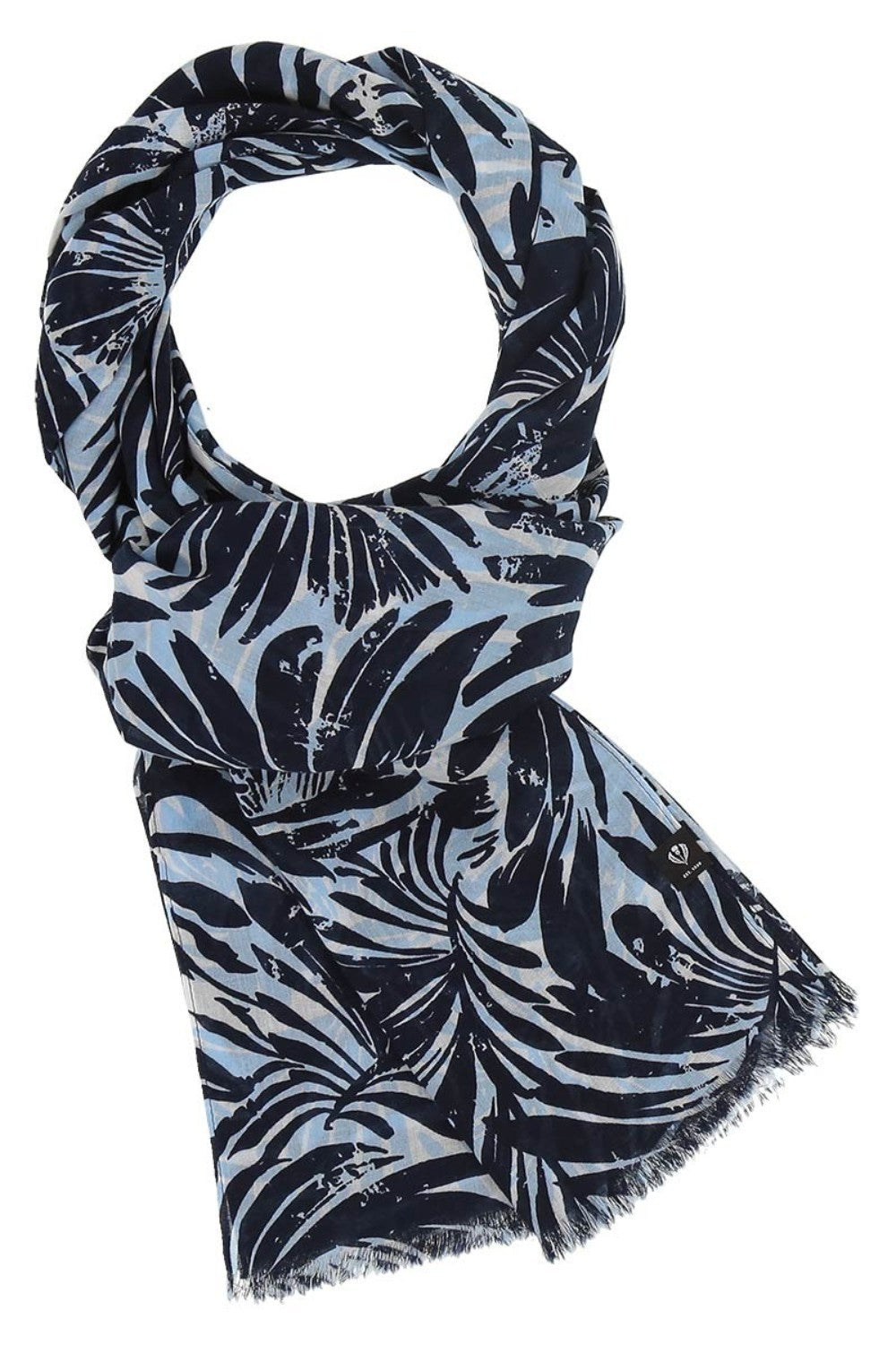 Blue patterned scarf on a white background
