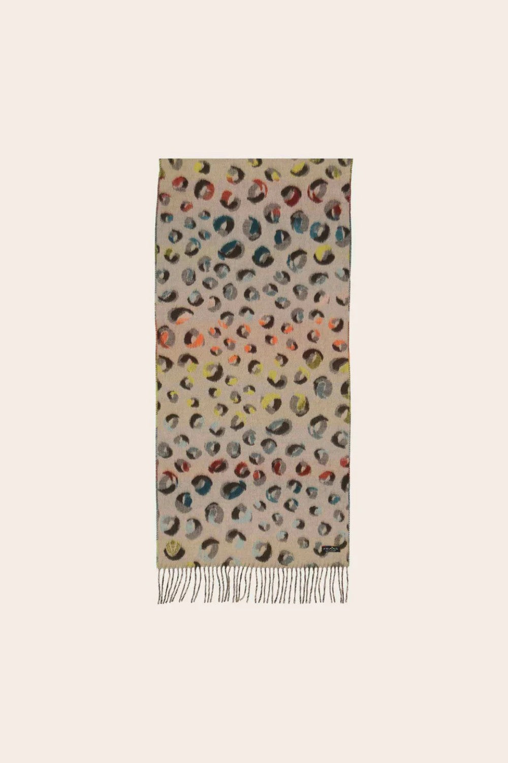Multicolored leopard print scarf on a beige background