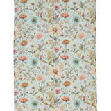 Floral patterned fabric with pastel colors on a light blue background
