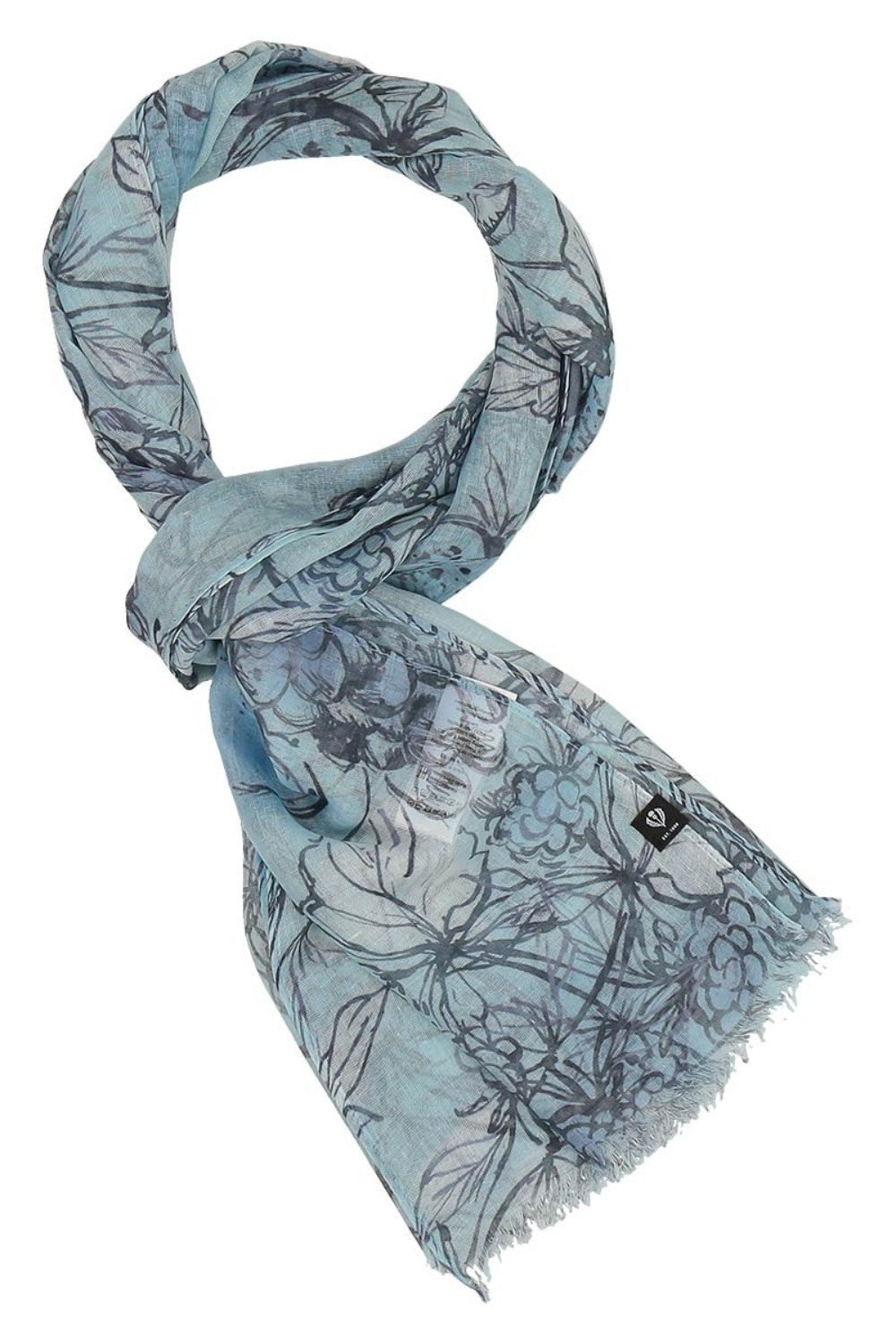 Blue floral patterned scarf on a white background