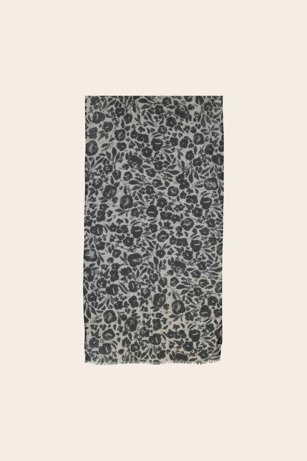 Scarf with black floral pattern on a beige background