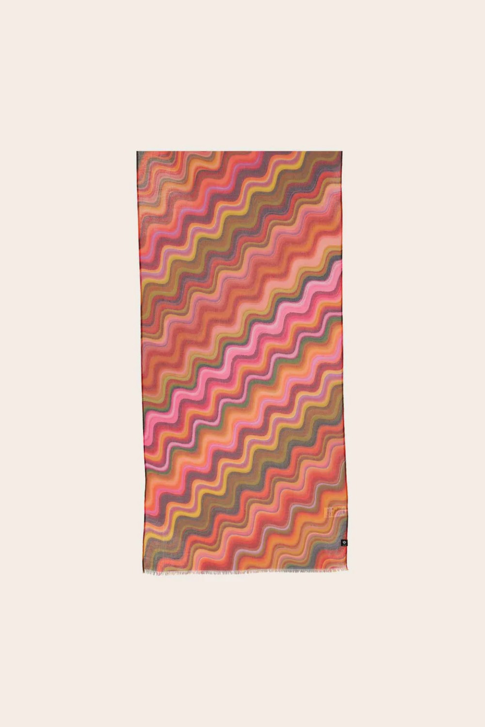 Colorful zigzag patterned scarf on a white background