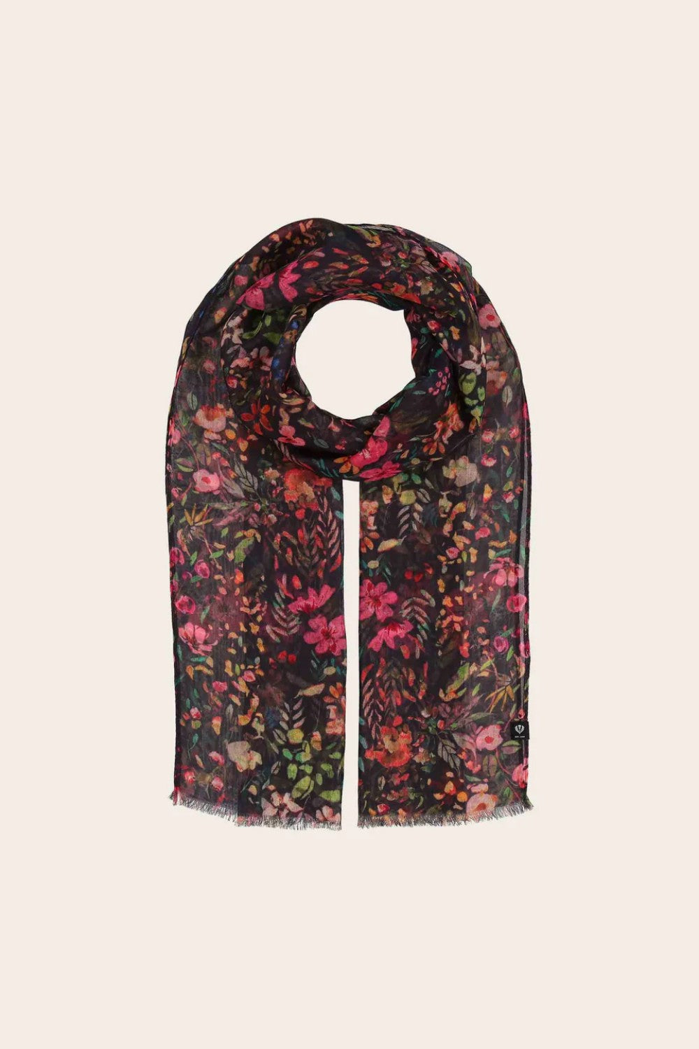 Floral patterned scarf on a beige background