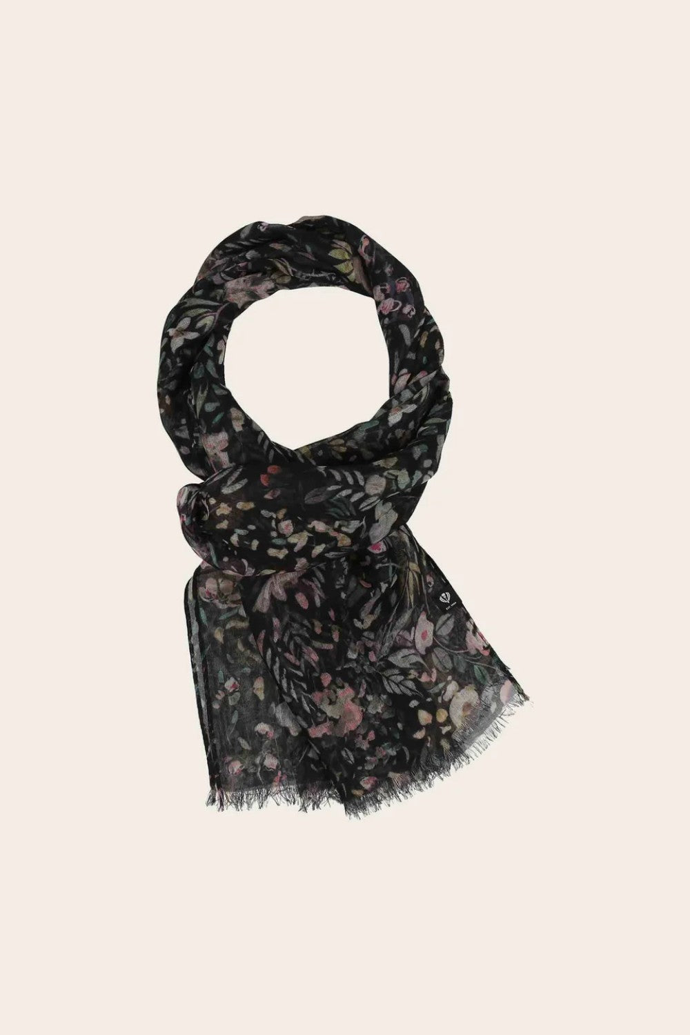 Black scarf with floral pattern on light background