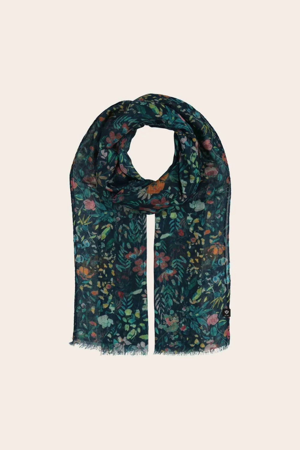 Floral patterned scarf on a beige background