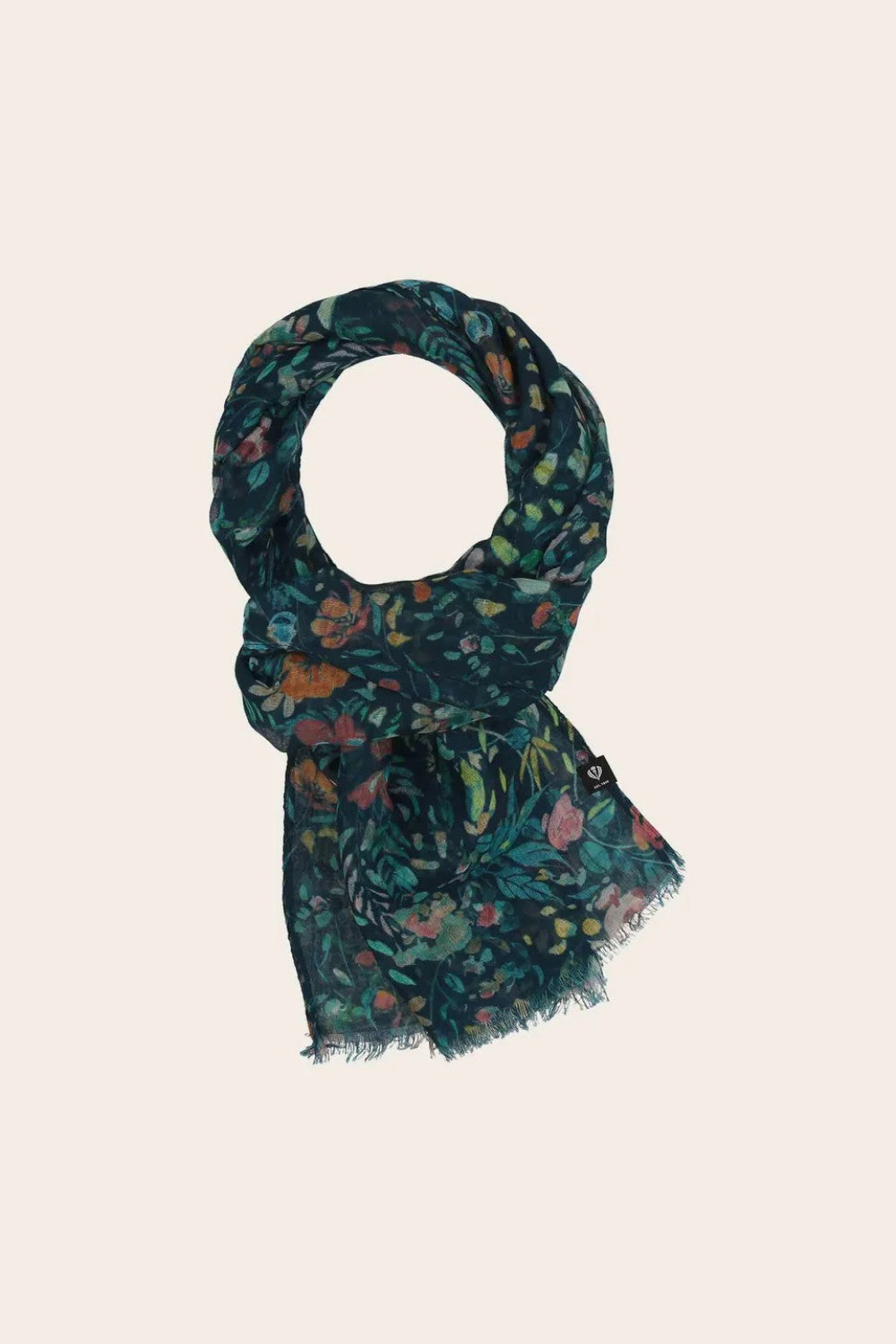Floral patterned scarf on a beige background