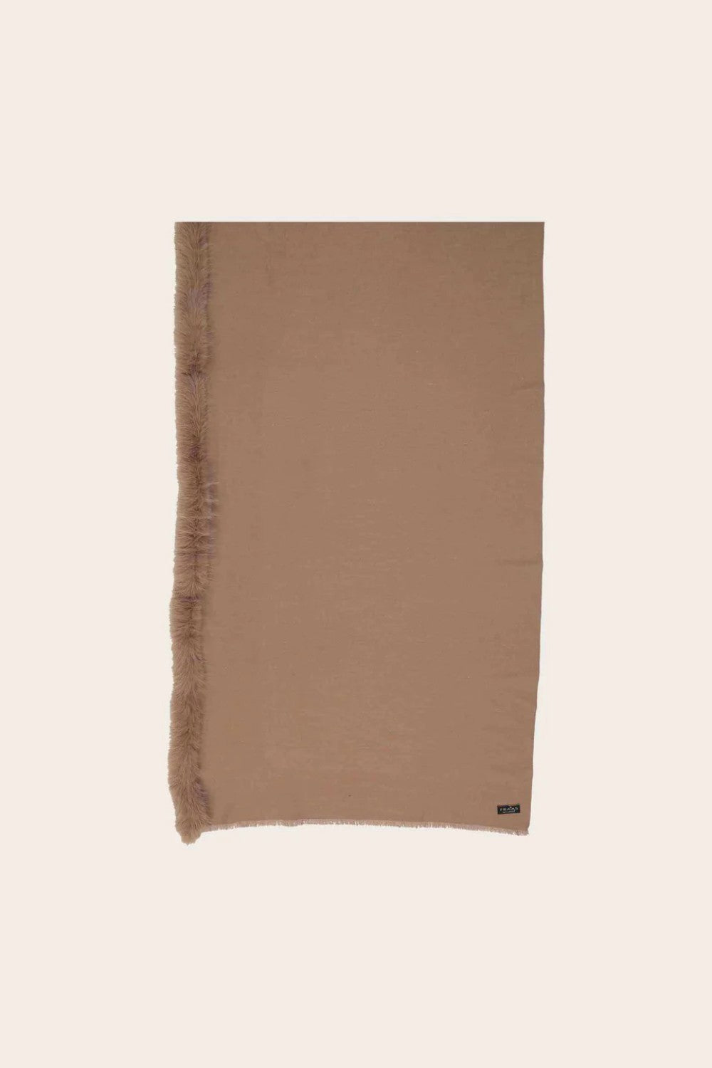 Brown scarf with fur trim on a beige background