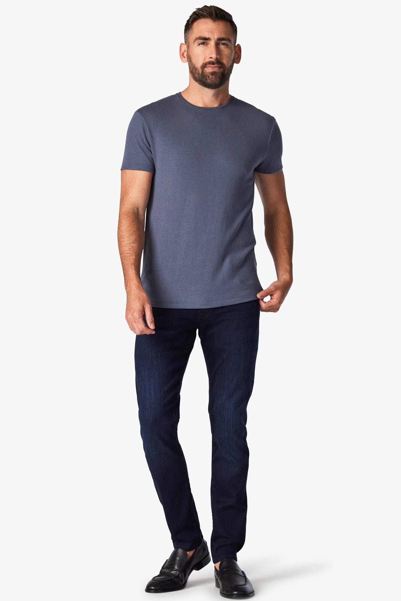 A classic, straight-leg jean in a high-rise fit. Stretchy, premium fabric with a dark, clean wash. Luxury, comfort, sophistication and style that can transition from day to night when paired with a classic sports coat.Designed For Comfort A classic, straight-leg jean in a high-rise fit. Stretchy, premium fabric with a dark, clean wash. Luxury, comfort, sophistication and style that can transition from day to night when paired with a classic sports coat.