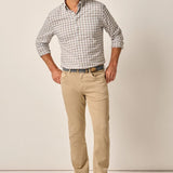 This refined sateen woven pant is garment-dyed for a broken-in look and made with very lightweight material perfect for dressier nights.