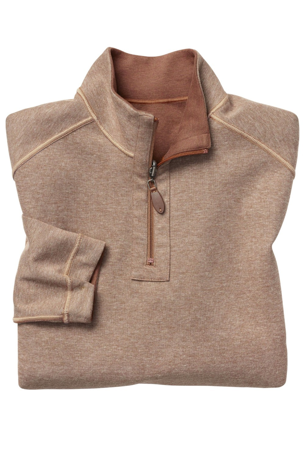 Get cozy and versatile with the Johnston &amp; Murphy 1/4 zip Reversible Fleece. Keep warm and stylish with the soft cotton-blend knit that reverses from a solid to a coordinating heather shade, and stay practical with the quarter zip placket and leather-look pull. Perfect for any occasion with tonal cover-stitch details.