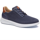 Navy blue sneaker with white sole on a white background