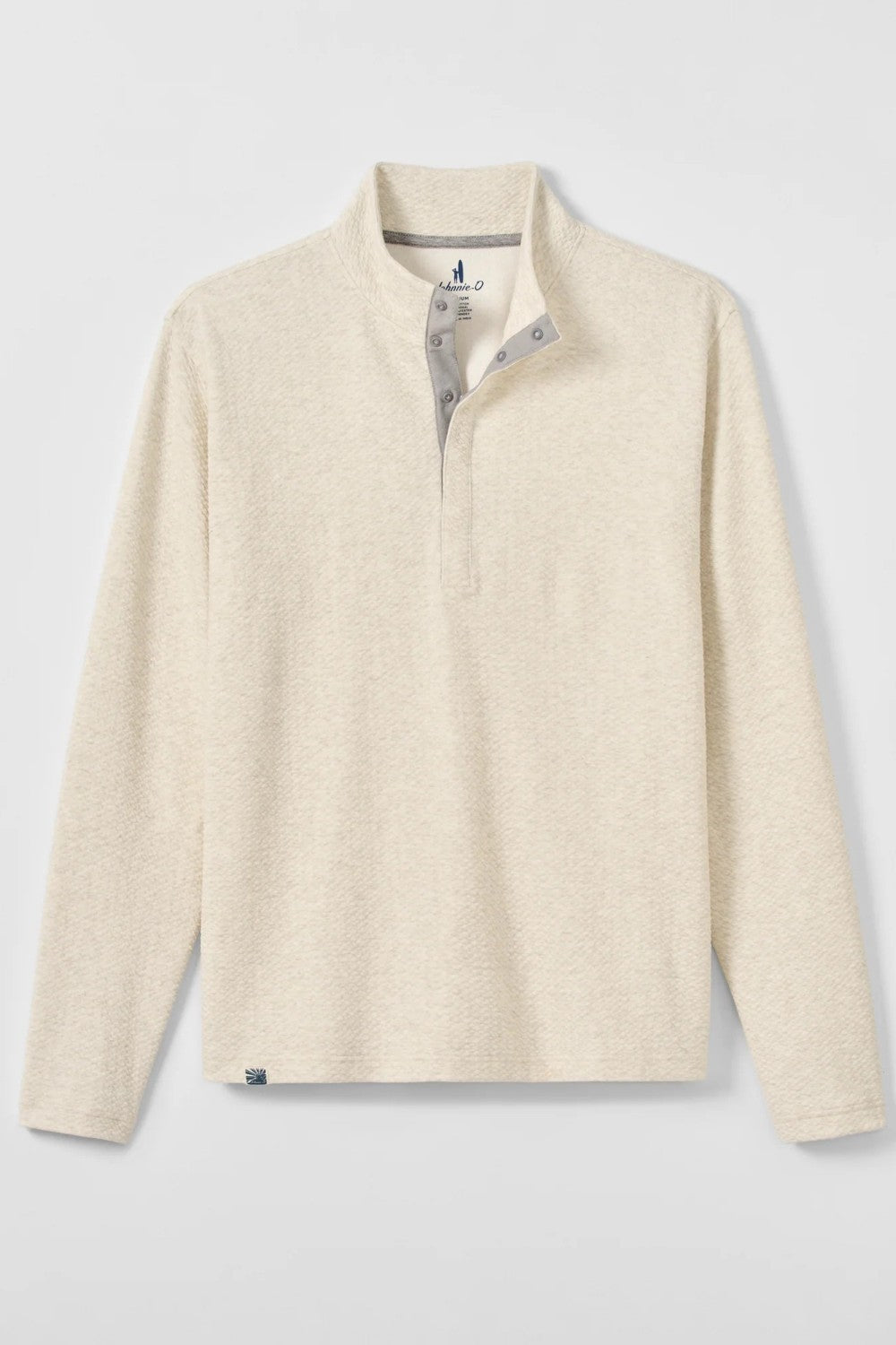 Beige fleece pullover on a light gray background