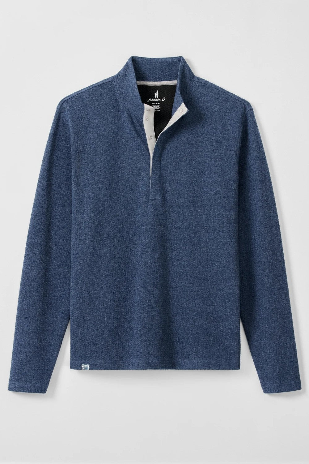 Blue pullover with a zipper on a light gray background