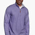 Man wearing a purple quarter-zip pullover on a white background