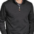 Man wearing a dark gray pullover with a quarter zip design.