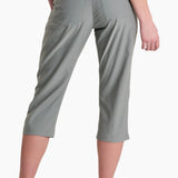 Gray capri pants worn by a person on a white background