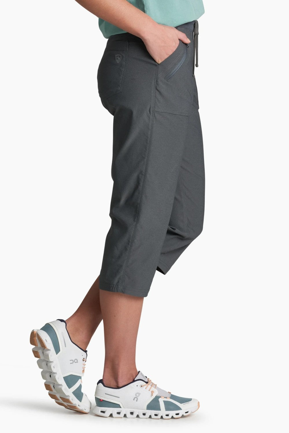 Featuring our durable performance blend fabric with the ideal stretch, the TREKR Pull-On Kapri is ready for casual summer fun. The pull-on waistband and external drawcord let you customize your fit for versatile everyday comfort and wear. Quick-drying, moisture-wicking, and maximum UV protection.