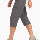 Work, travel, or on the trail, the versatile TREKR™ KAPRI is made for women on the move. Soft yet durable, this capri features superior stretch with rebound to maximize every stride while maintaining form and fit. Innovative side seams cinch up for easy conversion into shorts! Premium everyday comfort and two-for-one performance.