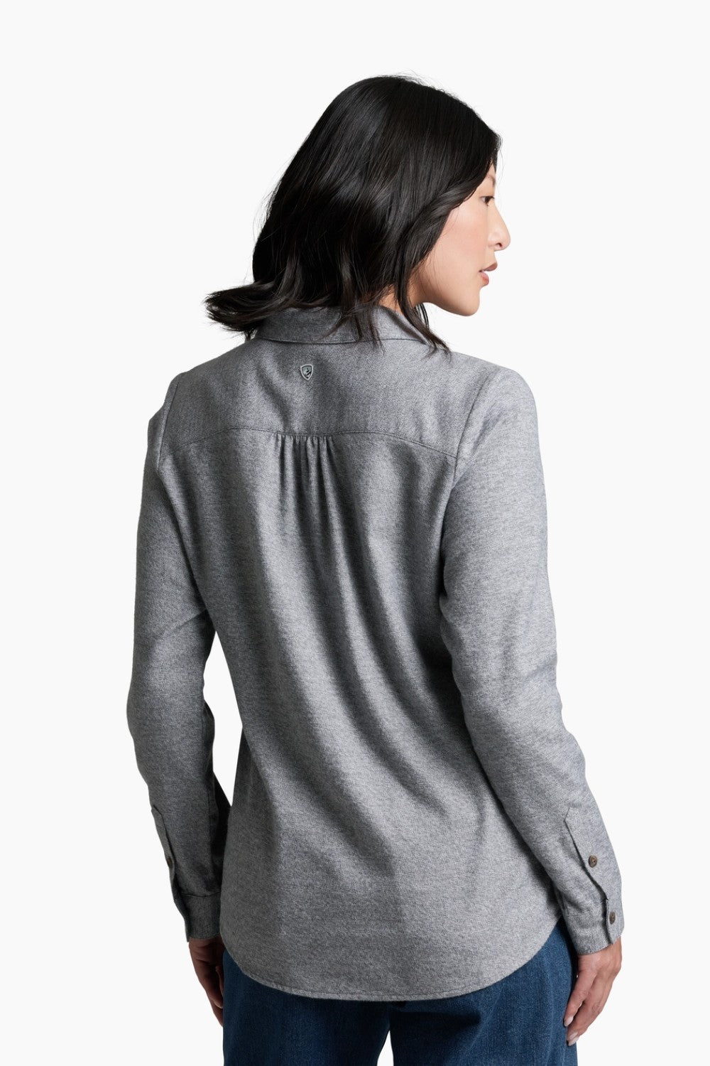 Featuring our double-brushed, ultra-soft flannel and a relaxed, feminine fit, the WHISPER delivers everyday comfort and warmth to any occasion. A dropped shirttail hemline and an oversized chest pocket provide an effortless, casual look that adapts to work or play, indoors or out.