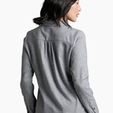 Featuring our double-brushed, ultra-soft flannel and a relaxed, feminine fit, the WHISPER delivers everyday comfort and warmth to any occasion. A dropped shirttail hemline and an oversized chest pocket provide an effortless, casual look that adapts to work or play, indoors or out.