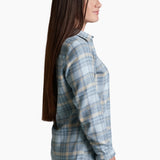 Featuring our double-brushed, ultra-soft flannel and a relaxed, feminine fit, the WHISPER delivers everyday comfort and warmth to any occasion. A dropped shirttail hemline and an oversized chest pocket provide an effortless, casual look that adapts to work or play, indoors or out.