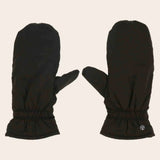 Pair of black mittens on a beige background