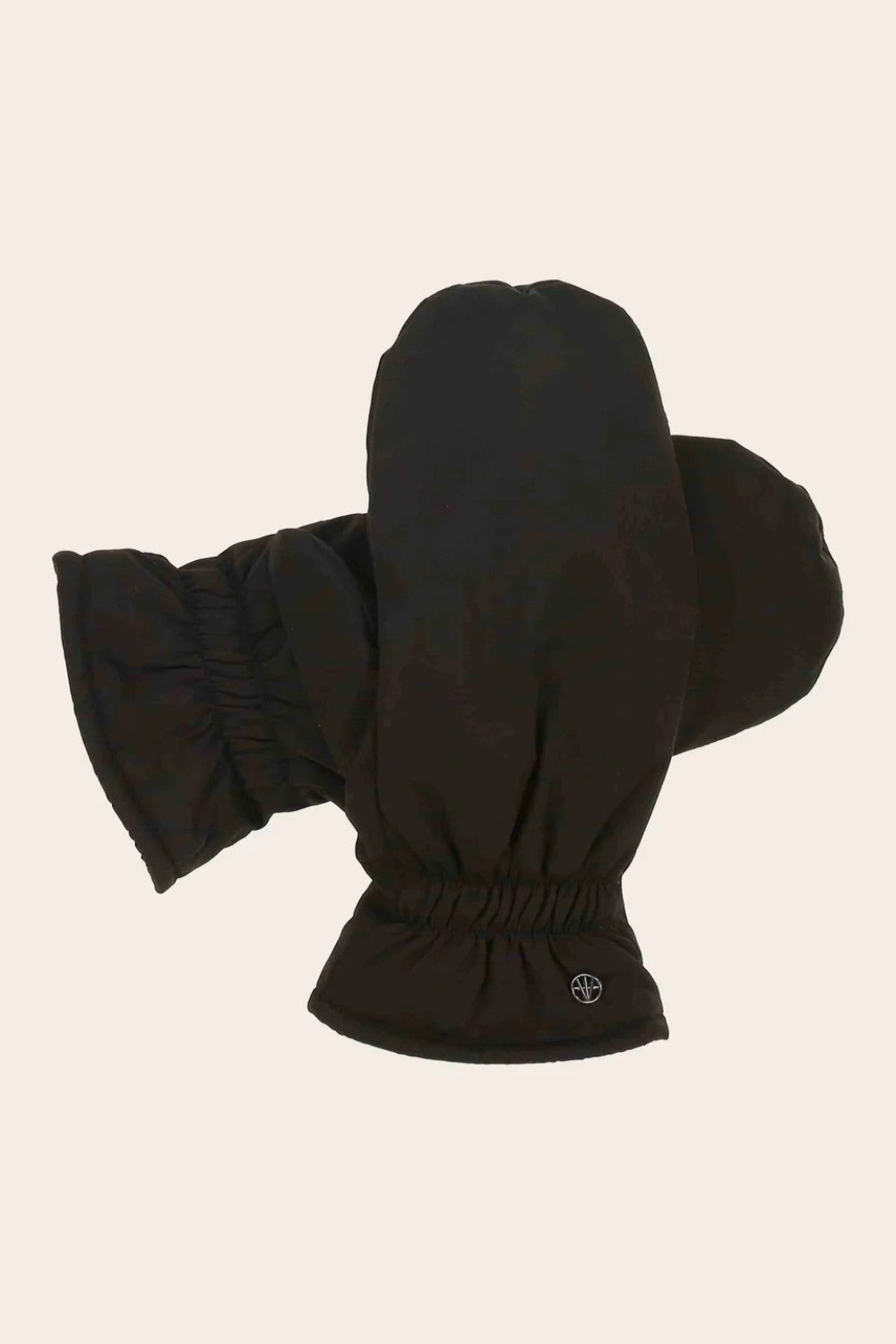 Black mittens on a beige background