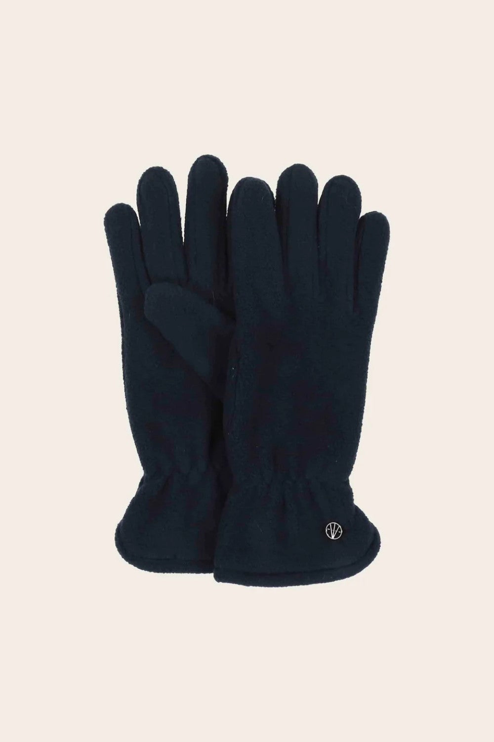 Pair of dark blue gloves on a beige background