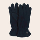 Pair of dark blue gloves on a beige background