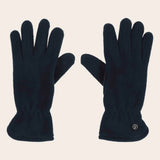 Pair of dark navy gloves on a beige background