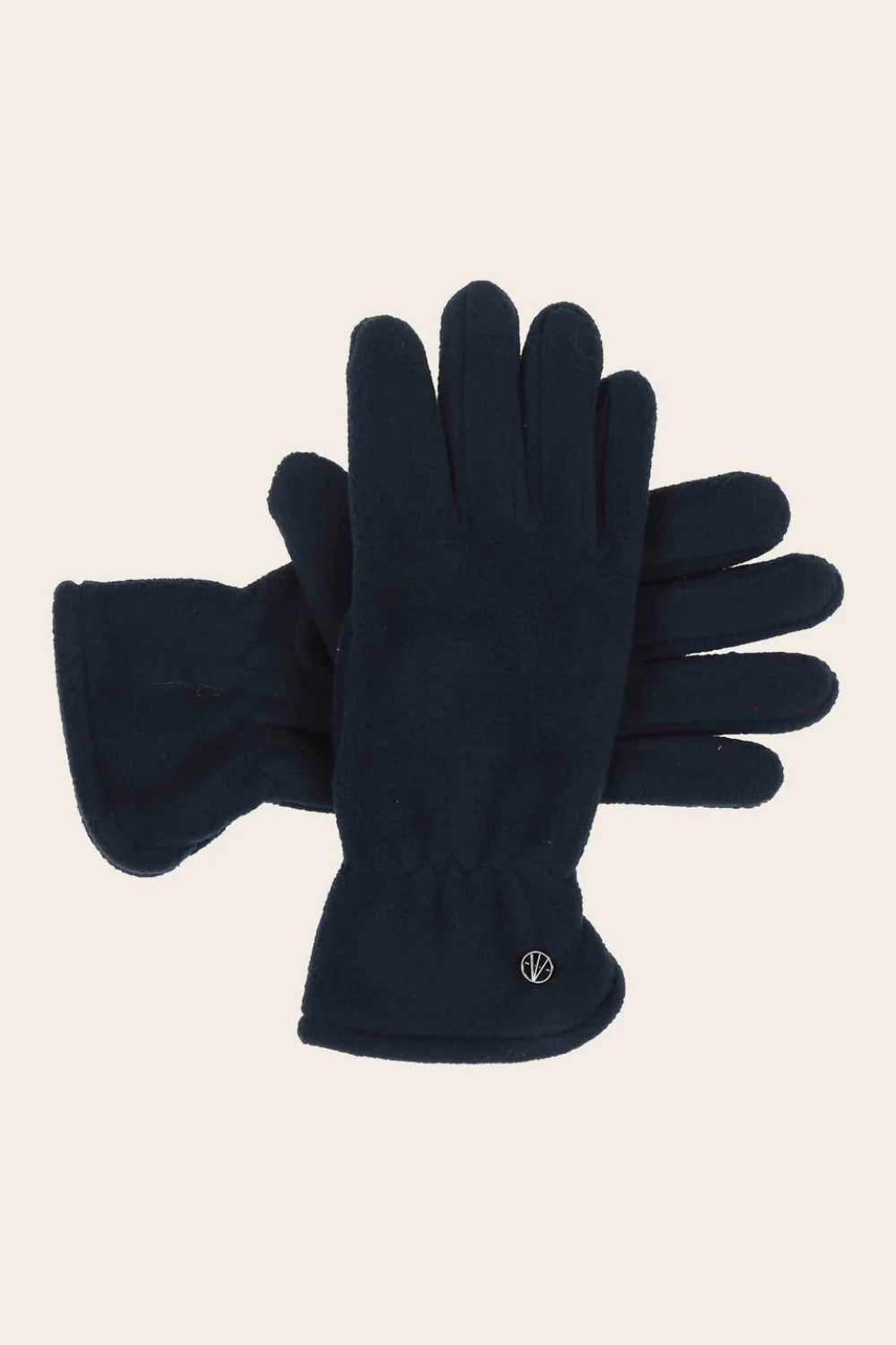 Pair of dark blue gloves on a beige background