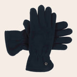 Pair of dark blue gloves on a beige background