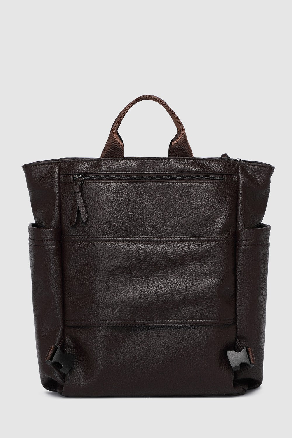 Brown leather backpack on a white background