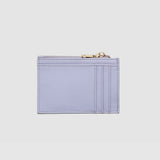 Light purple cardholder with gold zipper on a light gray background