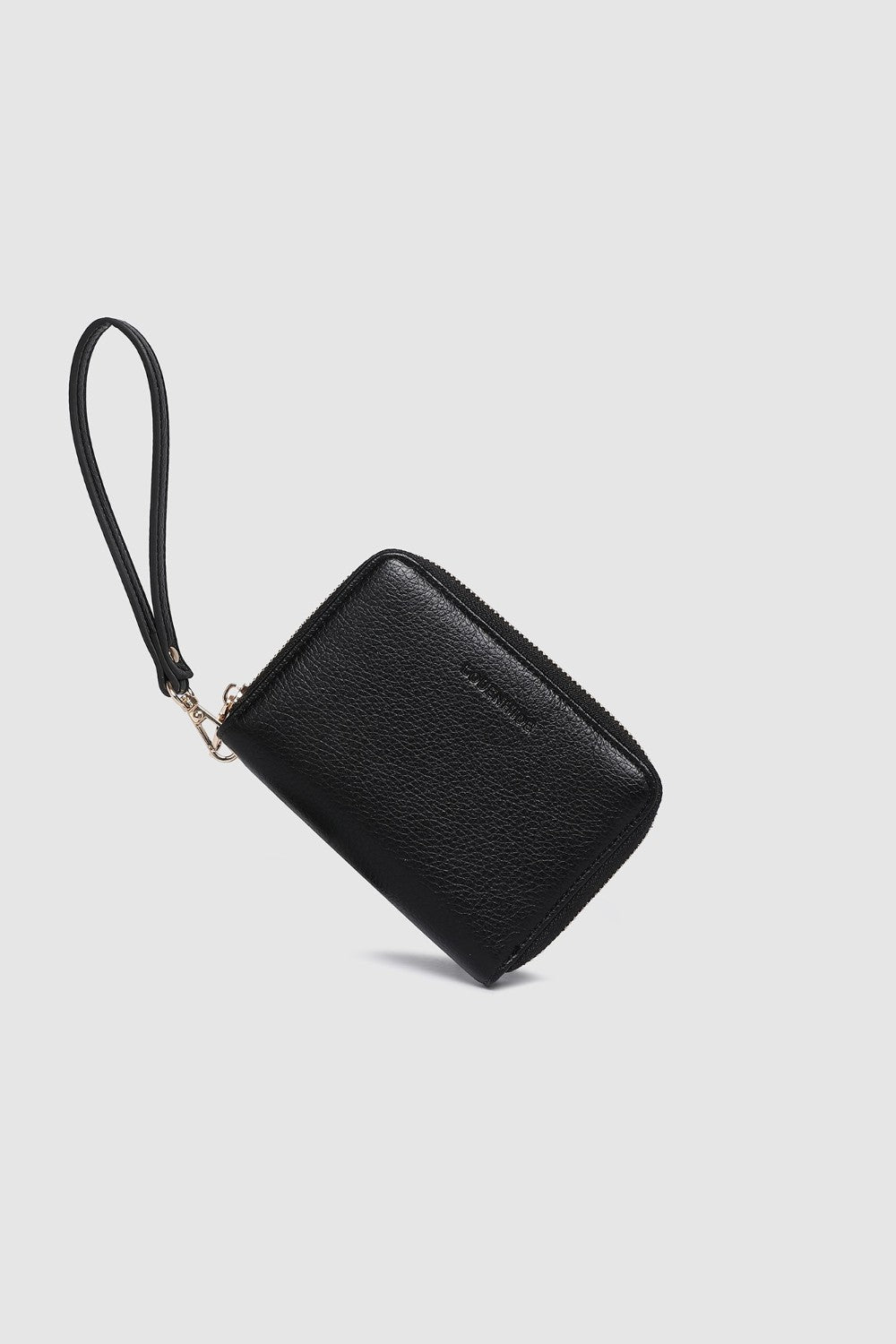 Black wallet with a strap on a white background, featuring the brand 'Louenhide'.
