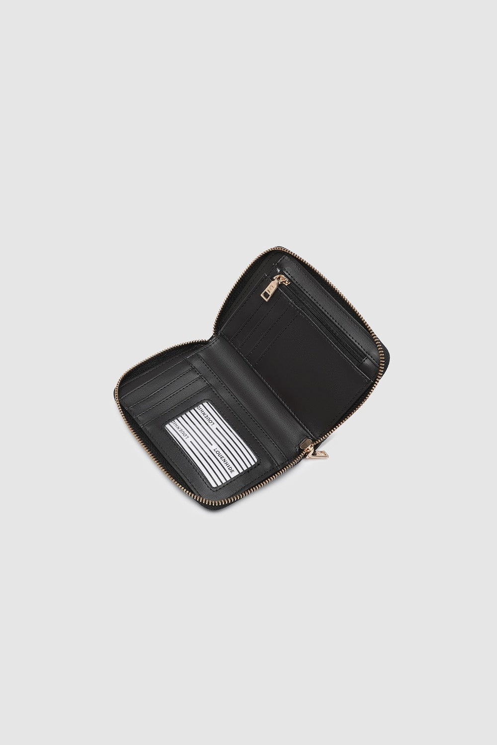 Black wallet on a white background.