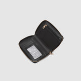 Black wallet on a white background.