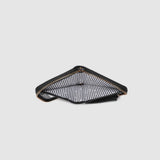Black wallet with a black and white striped lining on a white background.