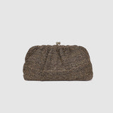 Brown textured clutch bag on a light gray background