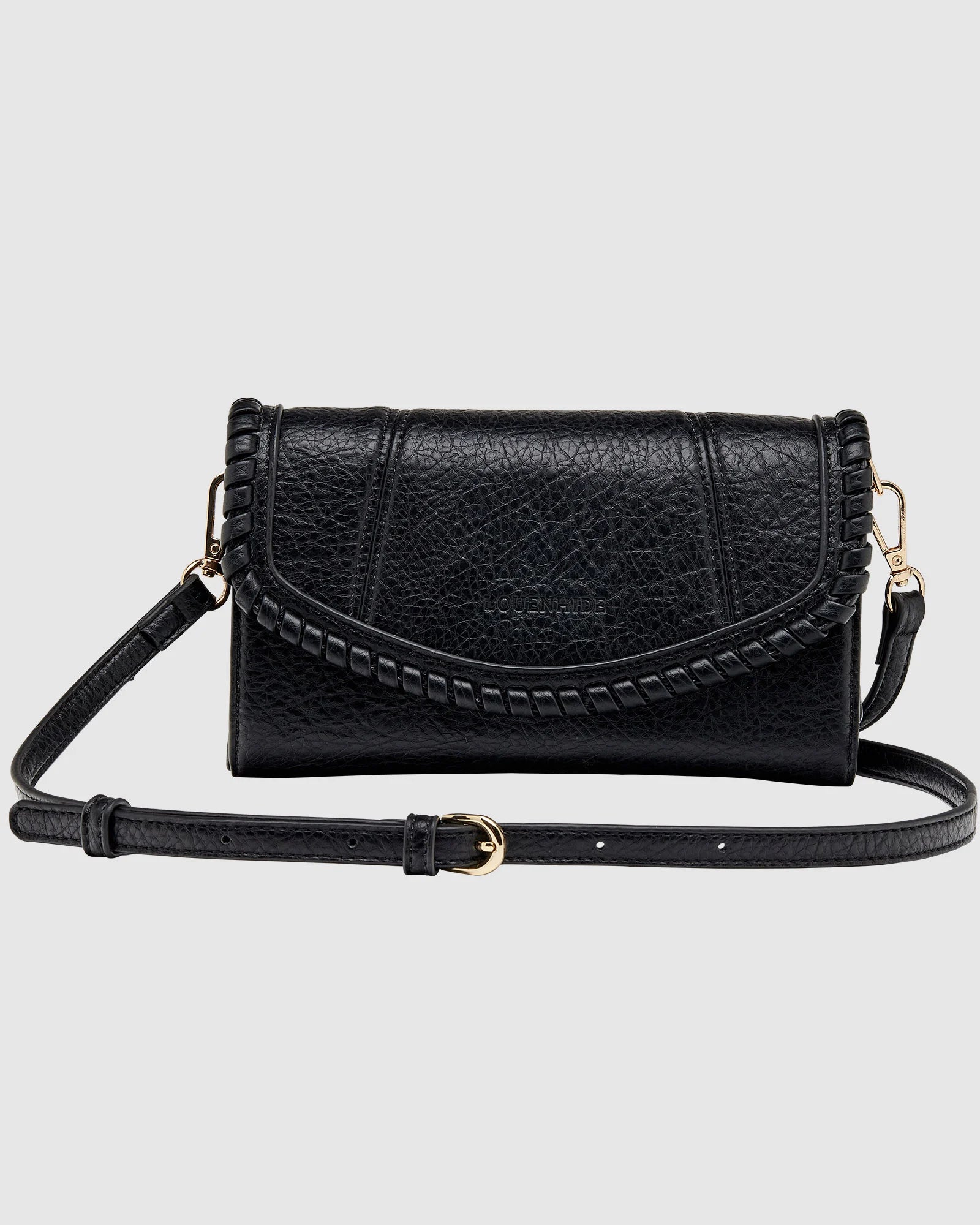 The Louenhide Harlow Crossbody Bag is a timeless, year-round wardrobe staple featuring a subtle woven vegan leather trim. Whether you are heading to brunch or afternoon drinks, the detachable and adjustable crossbody strap allows you to seamlessly transition the Harlow from crossbody to clutch. With the two thoughtfully designed compartments and large zip pocket, organize your daily essentials with ease. Designed with an envelope silhouette to pair seamlessly with your wardrobe.