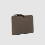Brown zippered pouch on a white background
