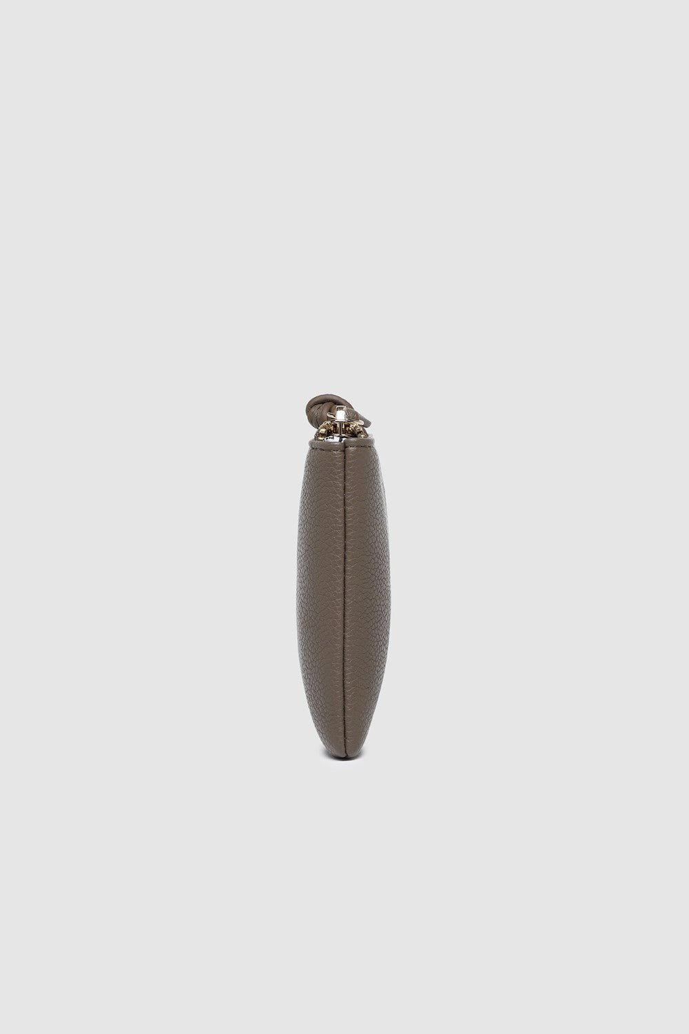 Brown zippered pouch on a white background