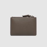 Brown zippered pouch on a white background