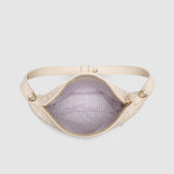 Beige bag with a striped interior on a white background