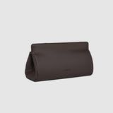 Dark brown pleather case on a light gray background