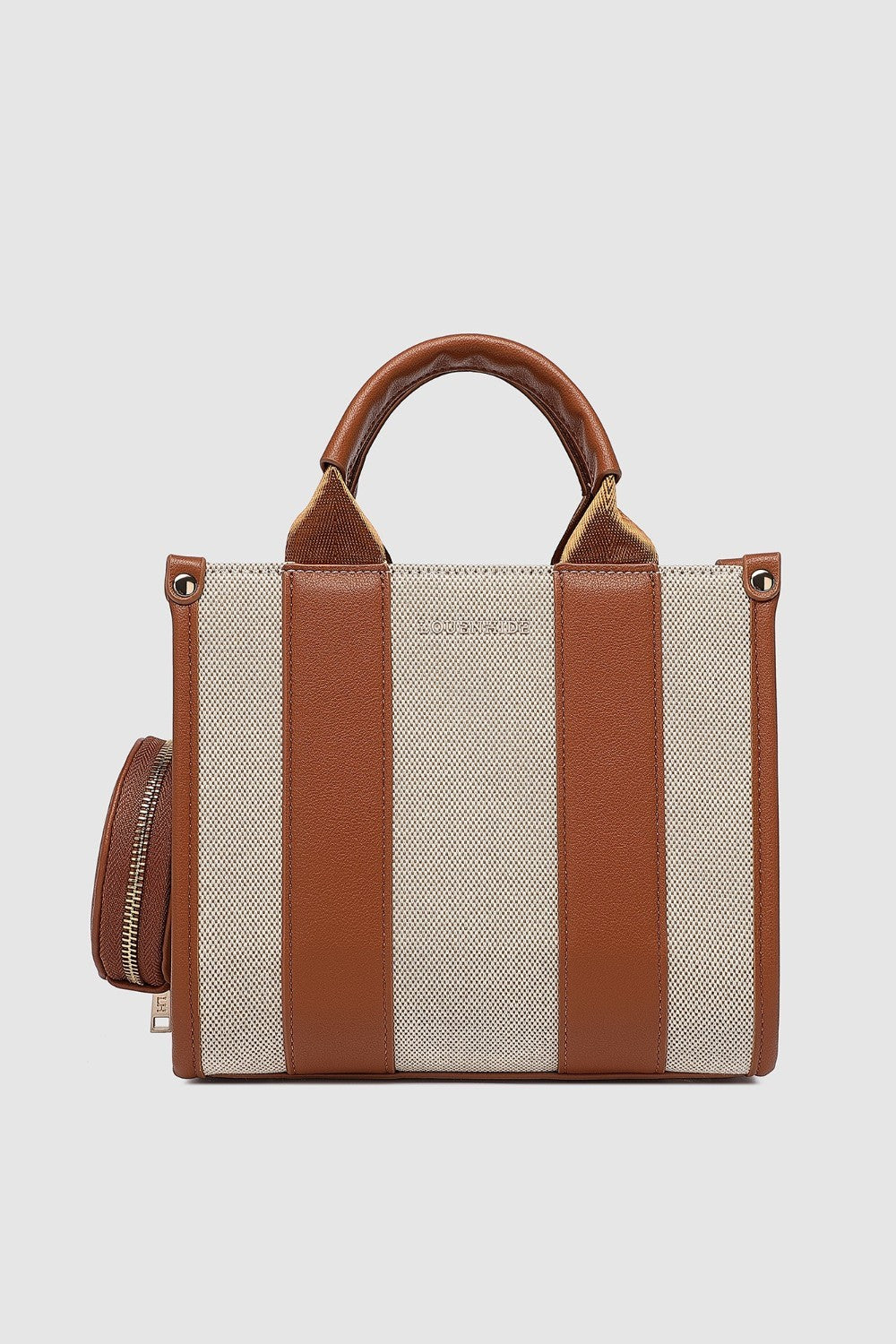 Handbag with brown and beige on a light gray background