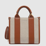 Handbag with brown and beige on a light gray background
