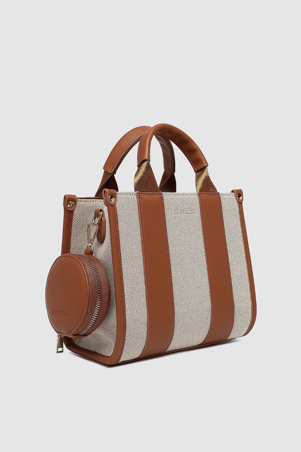 Handbag with brown and beige on a light gray background