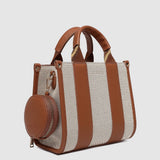 Handbag with brown and beige on a light gray background