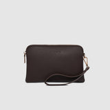 Brown clutch bag on a light gray background